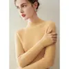 Suéter de cachemira pura premium sin costuras para mujer, cuello medio alto, acanalado, corte ajustado, suéter de punto base adelgazante