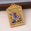 Nuevo Estilo Tibetano Mahakala Thangka Pintado a Mano Incrustado en Oro Ocho Deidades Guardianas Amarillo Jambhala Zha Ji La Mu Colgante