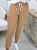2026 Cross-Border Europeu e Americano Aliexpress Novo Estilo Calça Casual Versátil Lisa para Mulheres com Cinto e Punhos Afunilados