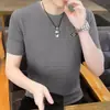 Camiseta de Verano Fina de Seda de Hielo de Manga Corta para Hombre, Top Transpirable Ajustado, Camiseta de Talla Grande, Camisa de Media Manga Hueca para Hombre