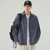 Camisa de Manga Larga para Hombre 2026 Otoño Nueva Raya Solapa Casual Tendencia Japonesa Retro Parche Bordado Chaqueta Algodón