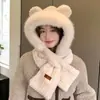 Inverno Novo Chapéu e Cachecol de Capivara Urso Conjunto de Peça Única Duas Peças Feminino Vento Prova Forrado com Fleece Quente Chapéu de Pelúcia