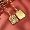Pingente Estilo Tangka do Tibete, Semi-Pintado à Mão com Detalhes em Ouro, Apresentando as Oito Grandes Divindades Guardiãs, Pingente do Deus Amarelo da Riqueza, Colar com Pingente de Casca de Aço Titânio