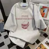 Camiseta Tendência com Estampa de Letras de Marca Manga Curta Unissex Estilo College Retro Casual Solta Vintage Versátil Top