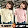 Camada Base de Lã Meia-Gola Alta para Meninas Roupas Infantis Outono Inverno Estilo Coreano Roupa Íntima Quente Camiseta de Manga Longa com Estampa Fofa Tendência
