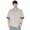 Camiseta Patchwork Pesada Estilo Americano Nova para Homens, Verão Fina Color Block Gola Redonda Casual Manga Curta Atacado