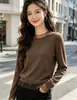 Camiseta de Manga Larga con Adorno de Encaje Blanco para Mujer, Nueva de Principios de Otoño, Talla Grande, Delgado, Cubre Vientre, Top Básico