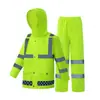 Conjunto de impermeable y pantalón de lluvia reflectante para trabajo 300D impermeable para lluvia intensa, adecuado para rescate de tráfico y trabajadores de saneamiento, equipo de seguridad de protección laboral de dos piezas
