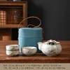 Bule de mão da cerâmica Ru, cultural e artístico, bule para infusão de chá, gaiwan, xícara de chá, conjunto de chá de viagem, bolsa portátil para exterior, presente, xícara de chá rápida, Festival do Meio Outono