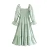 Vestido de Primavera Feminino Novo Estilo Europeu e Americano Xadrez Elástico Saia Longa 9400