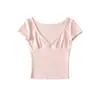 Camiseta Curta Sexy Decote V Slim Fit Manga Curta Emagrecedora Justa Hot Girl para Mulheres, Nova Coleção de Verão, Top Regular de Ombro Manga Curta Emagrecedor