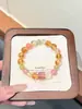 Pulseira de cristal com múltiplas pedras, cor laranja leitoso suave, cristal amarelo, cristal morango, pedra uva tipo cubo de açúcar, pulseira versátil para o dia a dia para mulheres