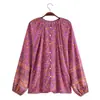 Nova camisa feminina de outono estilo europeu e americano, viscose, estampa d'água, flores posicionadas, sem gola 8737