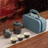 Conjunto de chá portátil de estilo étnico para viagens, acampamento ao ar livre, bule de cerâmica com separação de chá e água, dispositivo portátil para beber chá para uso no carro