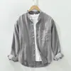 2115 Camisa de Linho com Gola Alta e Manga Longa Casual Solta Estilosa Estilo Japonês Fresca Literária Camisa de Linho Dropshipping