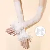 Luvas de Renda para Menina Ins Tendência Verão Proteção Solar Vazadas Cor Sólida Y2K Subcultura Mangas Doces