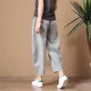 Calça Larga de Linho de Algodão Pequeno Feminina 2023 Verão Novo Folga Tamanho Grande All-match Linho Calça Casual de Nove Pontos para Uso Externo