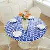 Funda de Mesa para Patio Exterior de Franela Minimalista Nórdica con Banda Elástica, Funda Redonda Estampada Marroquí para Mesa de Comedor