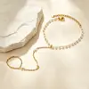 Pulsera de acero inoxidable con perlas entrelazadas, nicho transfronterizo, lujo ligero, joyería versátil y de alta gama para niñas, venta al por mayor