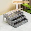 Caja joyero de tres cajones con flocado multifuncional, rejilla para joyas de gran capacidad, expositor para pendientes, aretes, collar
