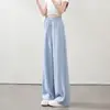 Traje Ligero de Seda de Hielo Pantalones de Pierna Ancha para Mujer Nuevo Estilo 2026 Pantalones Casuales Sueltos Adelgazantes Cintura Alta Rectos Pantalones de Verano