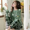 Pijama para Mujer Primavera y Otoño Nuevo Estilo Manga Larga Delgado Talla Grande Lindo Dibujo Animado Conjunto de Dos Piezas Casual Ropa para el Hogar Se Puede Usar Afuera