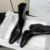 Versão em Couro de Vaca ~ Elegante Retrô Emagrecedor Ol Botas Elásticas Outono e Inverno Novo Estilo Coreano Couro Genuíno Roupa de Trabalho Zíper nas Costas Salto Grosso Curto