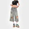 Verano 2025 Estilo Callejero Americano Vaqueros Desgastados Vintage Shorts Unisex Rectos Sueltos Lavados Pantalones Anchos Acortados Modernos