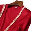 Pijama de Gasa Satinada para Mujer Otoño e Invierno Sexy Estilo Seda Conjunto de Cinco Piezas Seda con Almohadilla en el Pecho Camisón de Tirantes Ropa para el Hogar