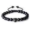 Pulsera de Obsidiana Negra con Colgante de Cabeza de Pantera Ojos Verdes Brillantes Longitud Ajustable Perfecta para Hombres y Mujeres Moderna y Simbólica Ideal para Ocasiones Casuales o Especiales