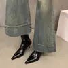 Botas de tornozelo de salto alto, bico fino, estilo francês para mulheres, nova coleção primavera/outono 2025, botas de caimento justo para o inverno, botas de tornozelo estilo coreano