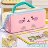 Estojo de Lápis Multicamadas de Alta Capacidade e Estiloso para Meninas com Design de Animal em Desenho Animado e Color-Blocking, Caixa Organizadora Multifuncional para Material Escolar