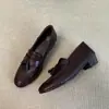 Mocasines Retro de Punta Redonda con Tacón Grueso para Mujer 2026 Nuevos Versátiles Estilo Británico Sin Cordones Zapatos de Cuero para Mujer