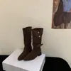 Botas largas de estilo western cowboy para mujer, con tacón grueso, punta cuadrada francesa, nuevas botas de tubo alto apiladas para otoño e invierno 2026