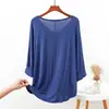 Camiseta Base de Modal para Mujer, Estilo Holgado Delgado con Mangas Tres Cuartos, Ropa Interior de Verano, Pijama Ropa de Casa Talla Grande, Camiseta Corta Delantera y Larga Trasera