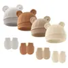 2026 Estilo Comercio Exterior Gorro Suéter para Bebé Orejas de Mickey Gorro para Bebé Gorro para Recién Nacido Manoplas Anti-rayaduras Set de 2 Piezas