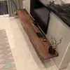 Sala de estar minimalista moderna armário de TV de parede de madeira maciça peça inteira de madeira maciça prateleira de uma palavra apartamento pequeno flutuante placa de madeira maciça