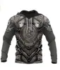 2024 Nova Moletom com Capuz Casual de Manga Longa com Estampa Digital 3D Padrão de Armadura Masculina Europeia e Americana