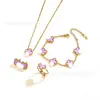 Conjunto de Pulseira, Colar e Brincos de Aço Titânio Popular Transfronteiriço 13mm Trevo de Cinco Folhas, Joias de Trevo de Quatro Folhas 18K Atacado