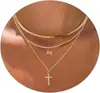 Amazon Transfronterizo Nuevo Collar de 26 Letras Conjunto en Capas Colgante de Cruz con Diamante Inicial Cadena para Clavícula para Mujeres