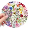 50 Piezas de Pegatinas de Mascotas de Dibujos Animados con Temática de Flores, No Requieren Corte, para Fundas de Teléfono, Diarios, Plantas, Pegatinas Transparentes Impermeables para Manualidades al por Mayor
