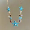Collar de Estrella de Mar y Concha Azul de Verano para Mujer, Estilo Vacacional Junto al Mar, Accesorio para Sesión de Fotos, Cadena para Clavícula Ligera y Lujosa Atmosférica