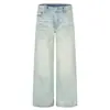 Jeans rectos lavados y deslavados estilo americano, estilo callejero para hombre, modernos, de corte holgado, pierna ancha, pantalones largos