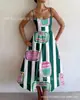 Novo vestido de alça estampado digital transfronteiriço, casual, estiloso e elegante, para mulheres, vestido de verão