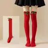 Calcetines Altos de Rayas Finas Hermosos para Piernas de Mujer, Calcetines de Fiesta Europeos y Americanos de Halloween y Navidad con Lazo Transfronterizo y Bola de Piel
