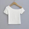 FS485-24 verão novo estilo europeu e americano INS blogueira menina quente inclinado ombro sexy off-ombro manga curta t-shirt