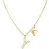 Collar Personalizado con Colgante de Corazón Dorado Transfronterizo para Mujer, Cadena para Clavícula, Lindo Corazón Pequeño con Forma de Corazón, Diamante, Colgante de 26 Letras