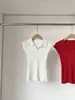 2025 Novo Verão Estilo Coreano Simples e Versátil Gola Polo Manga Pequena Voadora Camiseta de Manga Curta Top Curto Feminino Slim de Cintura Alta