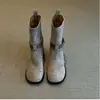 Estilo suave~Botas Martin de cano médio com fivela color block cor damasco suave para mulheres, botas de moda versáteis em camurça com bico redondo e salto baixo