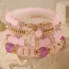Pulsera de Cristal de Vidrio de Color Ágata Imitación Estilo Bohemio Cadena Colgante de Borla Pulsera Multicapa con Cuentas Estilo Étnico